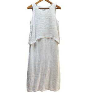 Pure Jill 100% Linen Sleeveless Sundress Layered Sheath White Dress Size S